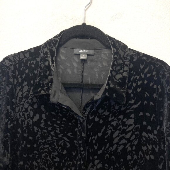 Velvet Burnout Button Up Shirt Womens Large Black Stretch Long Sleeve Witchy - Picture 7 of 14